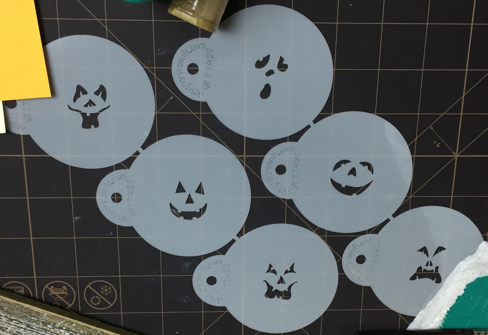 Designer Stencils 742 Mini Jack-O-Lantern Faces Cookie Stencils, Beige/Semi-Transparent