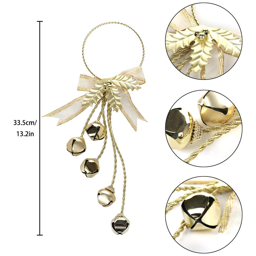 RTWAY 13.2'' Christmas Door Hangers Set of 3 Jingle Bell Door Hanger with Bow for Christmas Decorations