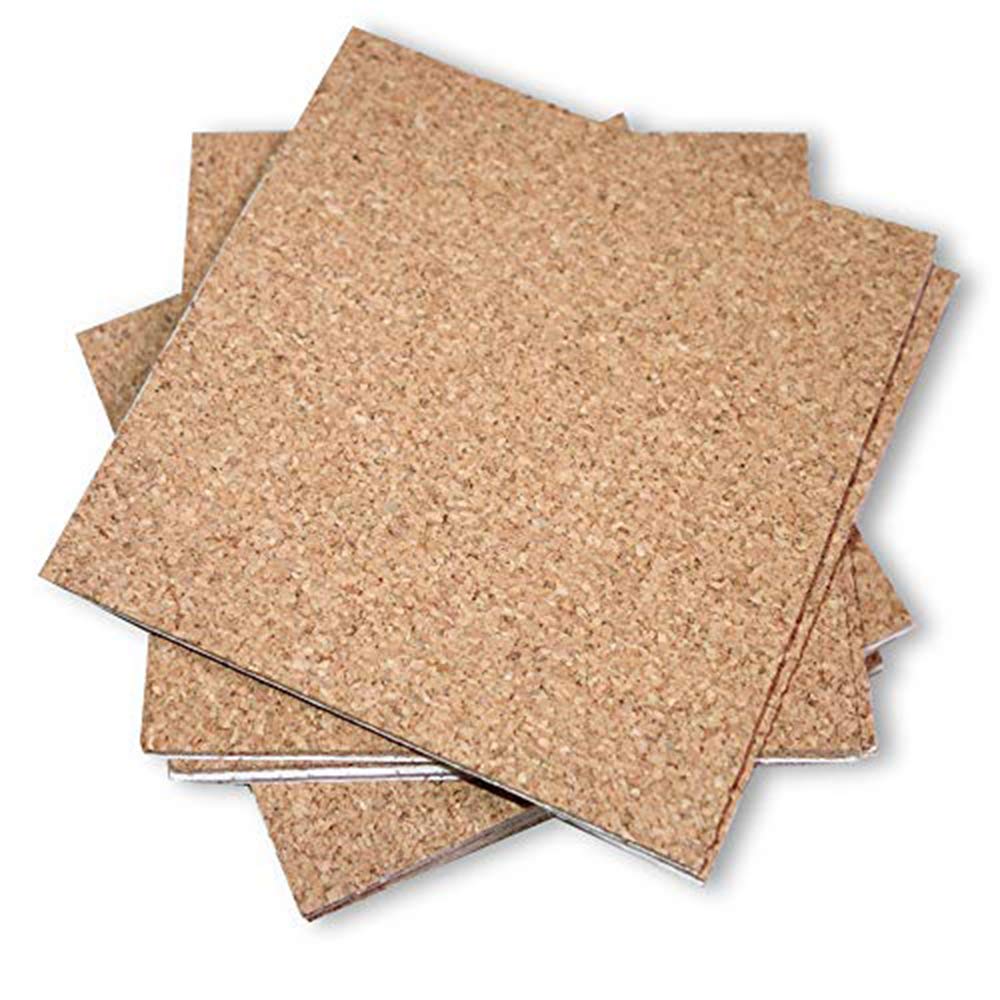Adhesive Backed Cork For Coasters, Trivets And Art Projects - 1/16    Thick X 4'' X 4'' Square (100 Pc)