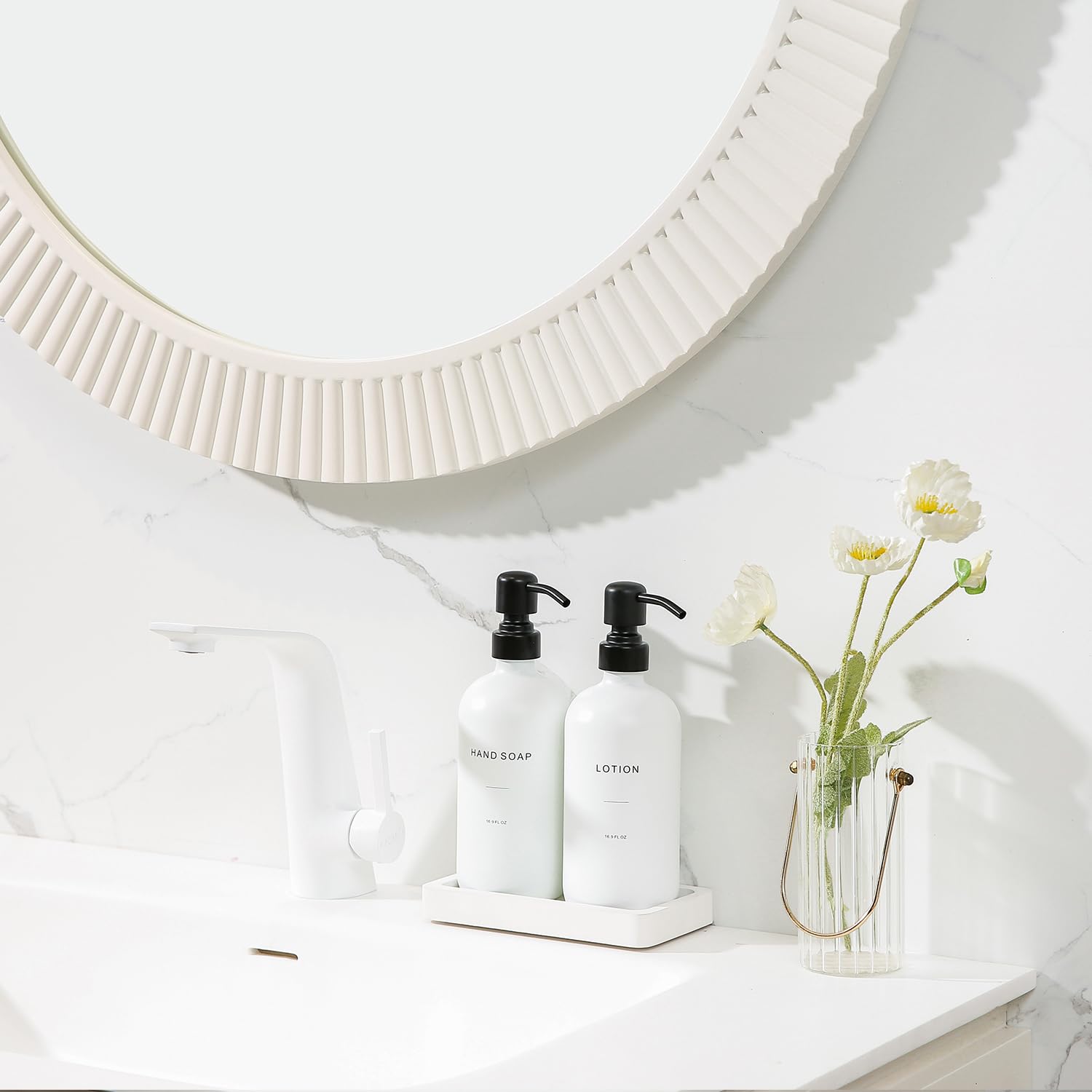Prus Waso White Soap Dispenser Set, Contains A Bathroom Hand Soap Dispenser And A Lotion Dispenser With Pump. Bathroom Soap Disp