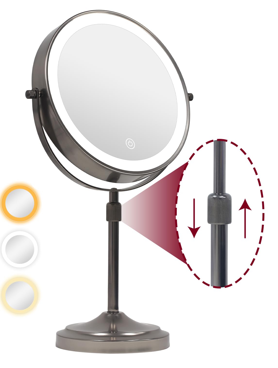 Mumianshu 9'' Makeup Mirror With Lights And Magnification 10X/1X, 360 Swivel Double Sided 5000 Mah Rechargeable Vanity Desktop M