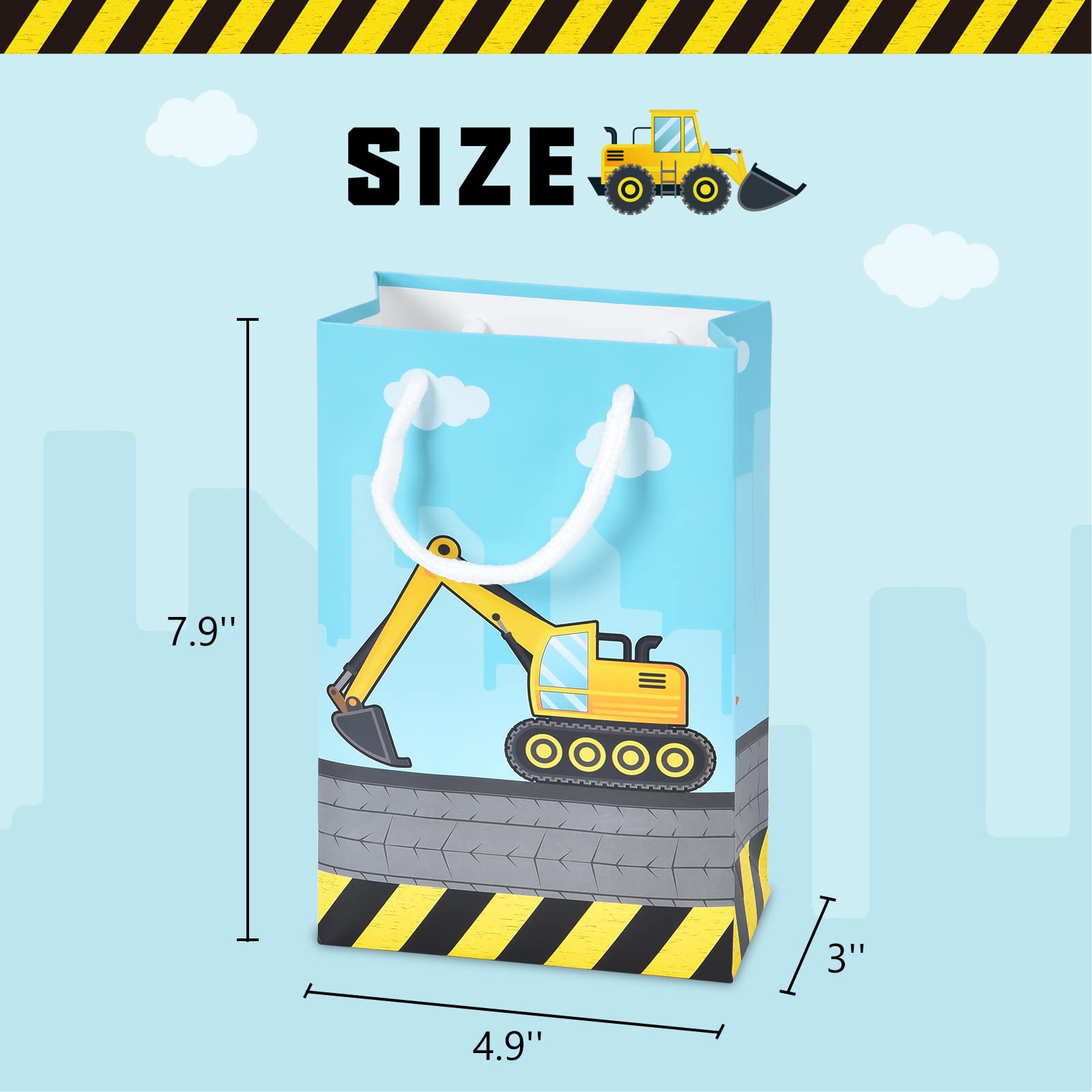 Wernnsai Construction Party Supplies - 16Pcs Dump Truck Party Favor Tote Bags For Boys Candies Treats Toys Gifts Storage Bag Bir