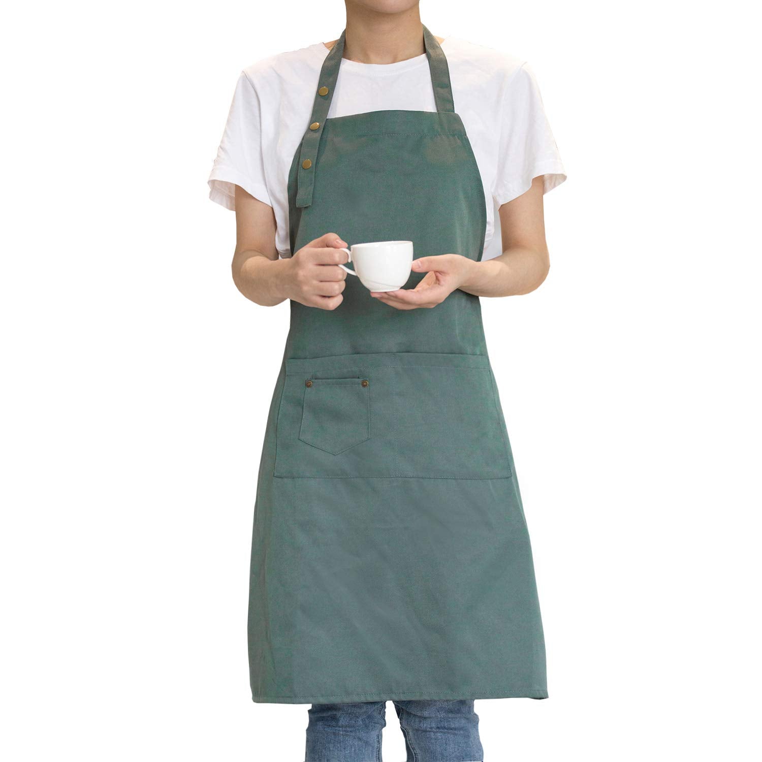 MORNITE Cotton Art Aprons for Painting Pottery Ceramics, Artist Apron Mens Women Kitchen Cooking Smock Waterproof Green