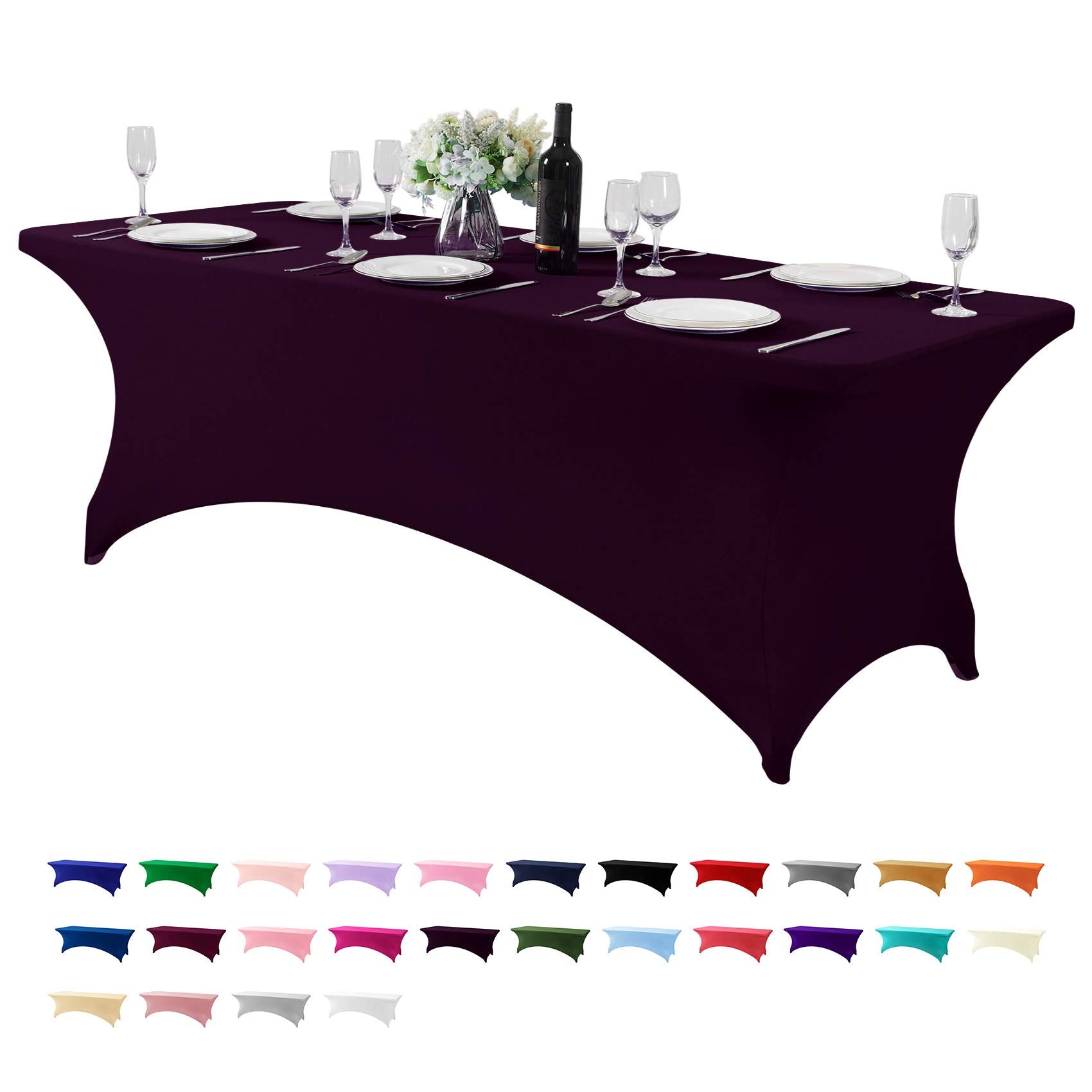 Hezuzo Spandex Table Cover For 8Ft Table Universal Fitted Stretch Tablecloth For Party, Banquet, Wedding And Events-Eggplant
