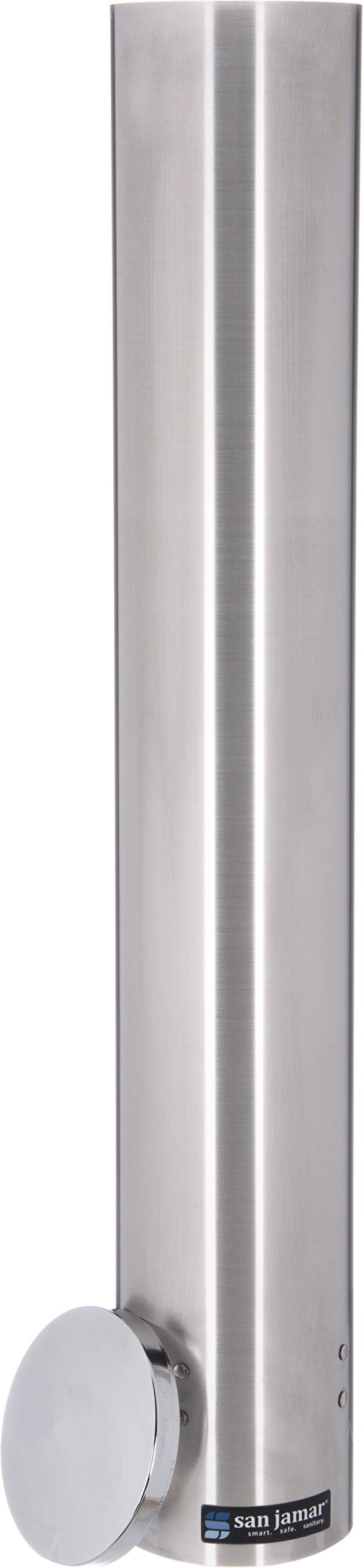 San Jamar Small Pull-Type Cup Dispenser Fits 4-10 Oz Cups With Flip Caps For Restaurants, Dining Halls, And Fast Food, Stainless