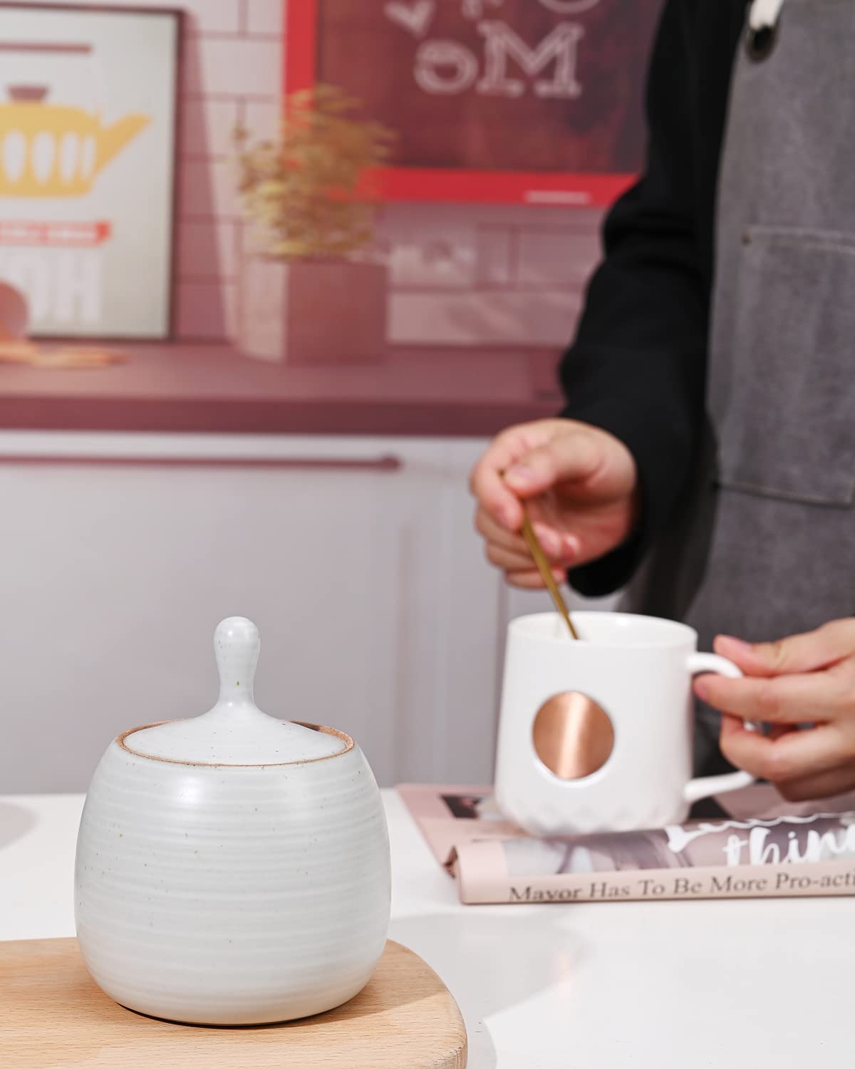 Ncqixiao Retro Kitchen Canisters Ceramic Food Storage Jar Roud Shape With Silicone Airtight Lid For Tea, Coffee, Nuts, Herb, Spi