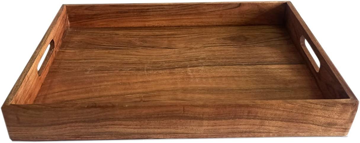 Hamdan Large Serving Tray, Tray With Cutout Handles, Rectangle Butler Tray For Breakfast In Bed, Coffee Table Decor, Party Recta