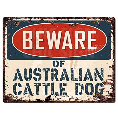 Beware of Australian Cattle Dog Chic Sign Vintage Retro Rustic 9x 12 Metal Plate Store Home Room Wall Decor Gift