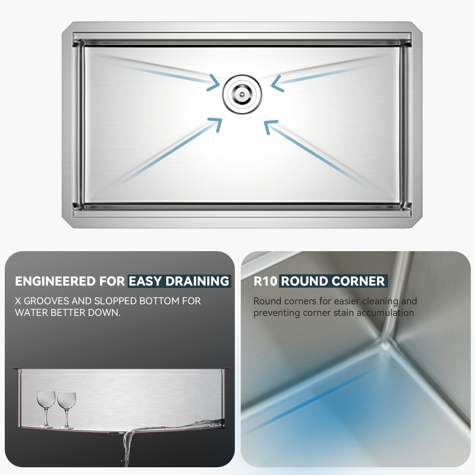 Lordear 30 Inch Undermount Kitchen Sink Ledge Workstation 16 Gauge Stainless Steel Under Counter Single Bowl Handmade Kitchen Si