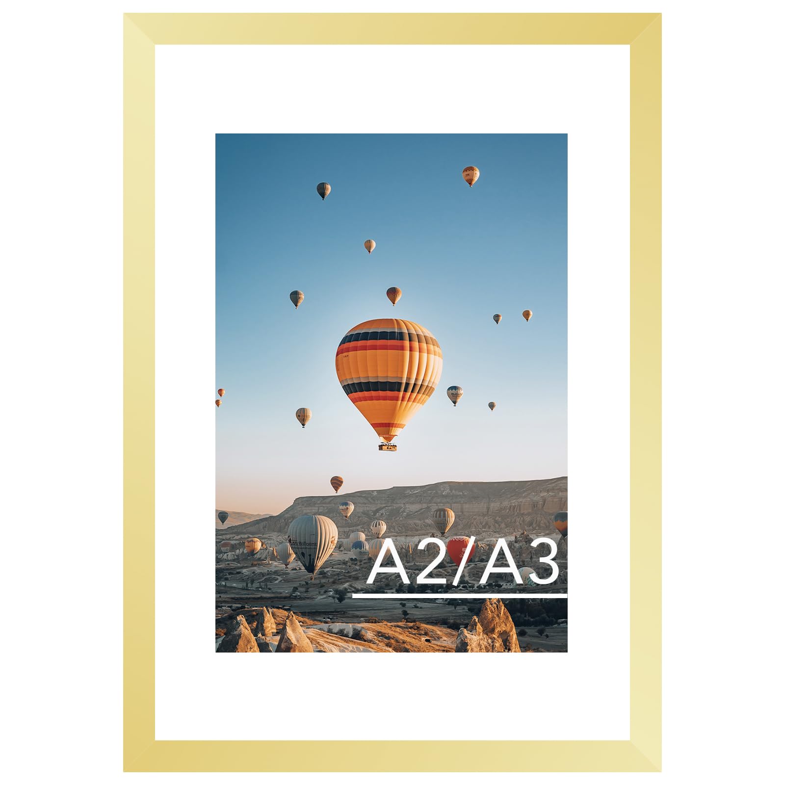 JCJMY 16.5x23.4 A2 Picture Frame Gold with 11.7x16.5 A3 Mat, Display Photo 11.7x16.5 with Mat or 16.5 x 23.4 Without Mat, Wall H
