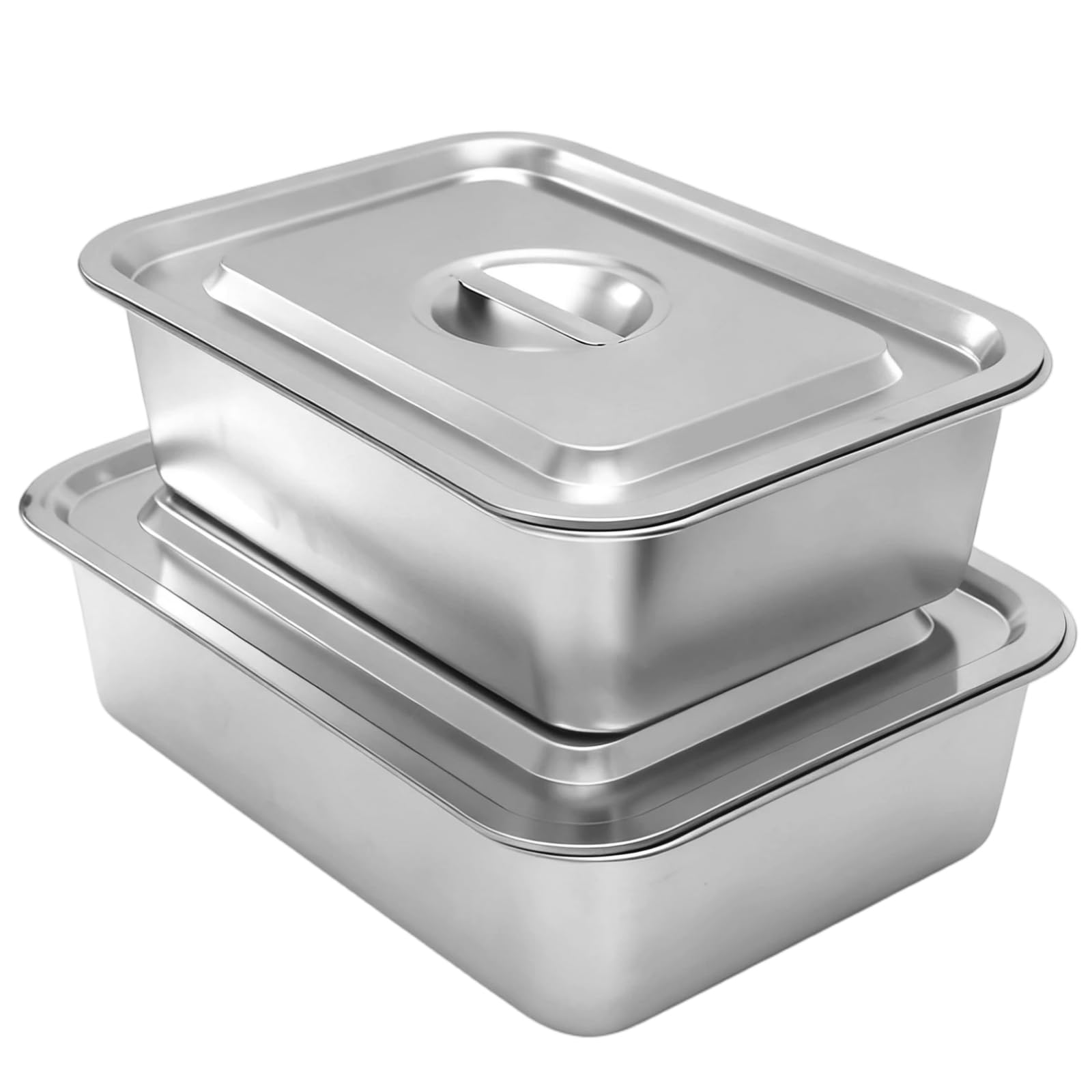 JFSTA 4 Inch Deep Baking Pan with Lid, 2 Pack 9.2QT+7.4QT Stainless Steel Lasagna Pan, Large Roasting Pans with Lid, Rectangle B