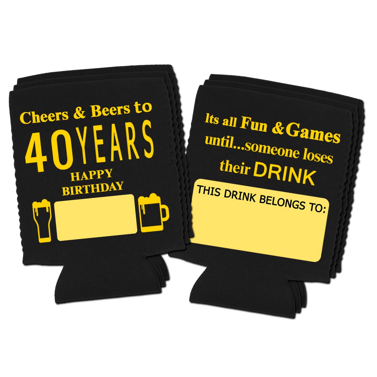 Yangmics Direct 40Th Birthday Can Cooler Sleeves Pack Of 12- Dirty 40 Birthday Party Supplies - Black And Gold Fortieth Birthday