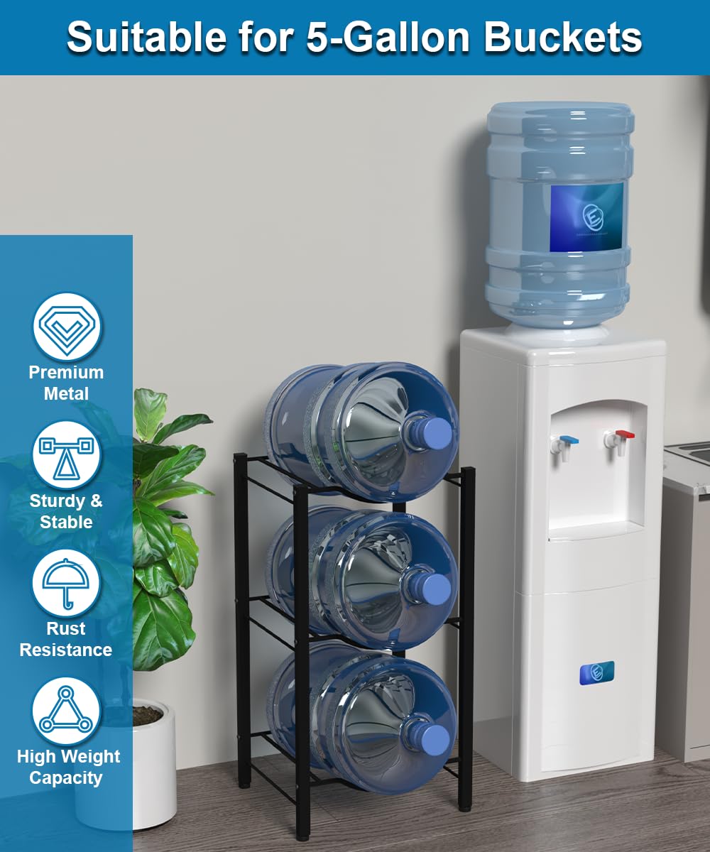 Mocomax 5 Gallon Water Jug Rack, 3 Tier Detachable Water Bottle Holder Storage Organizer Shelf, Heavy Duty Water Jug Dispenser S