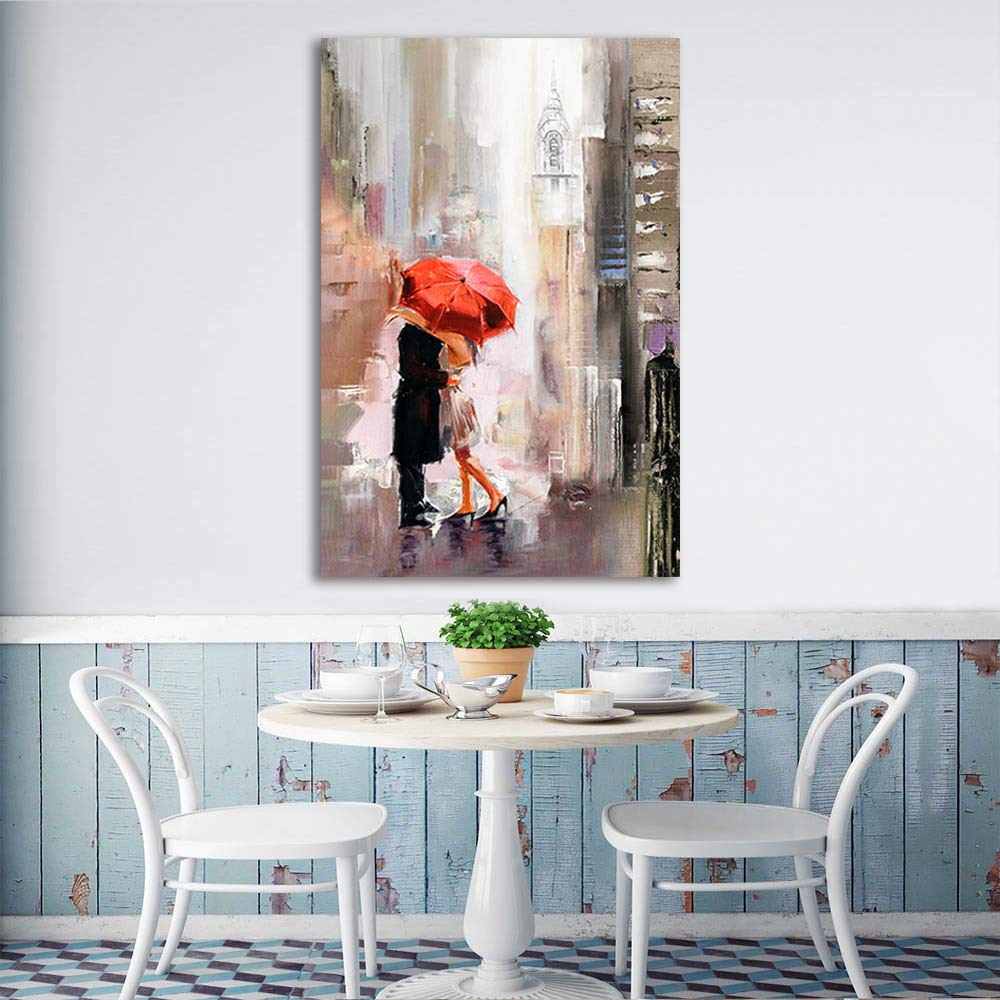 Ruishi Canvas Prints Wall Art Modern Romantic Canvas Painting Pictures Lovers With Red Umbrella For Bedroom Living Room Wall Dec