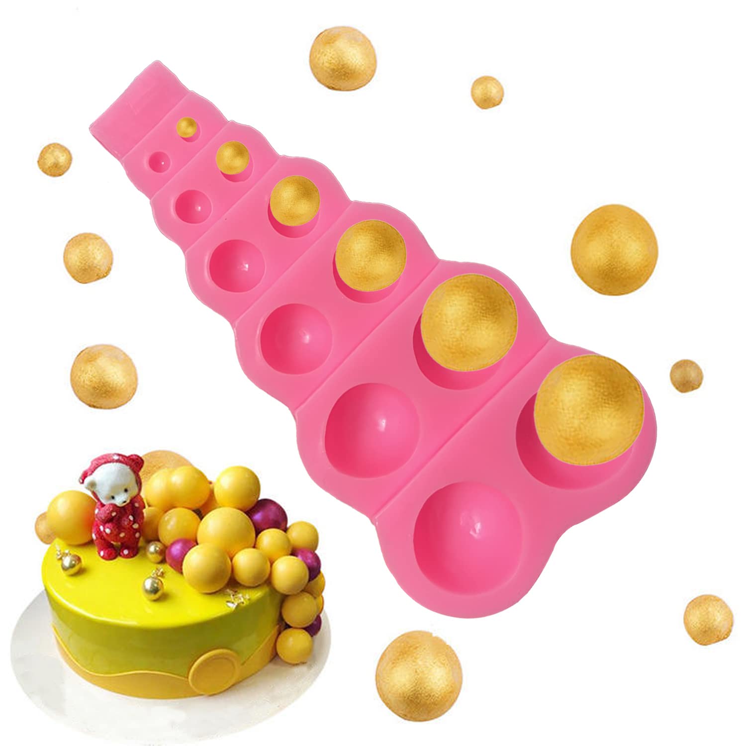 Woohome 3D Pearl Fondant Mold 3D Half Round Pearl Fondant Silicone Molds Semi Sphere 3D Chocolate Molds For Chocolate, Fondant C