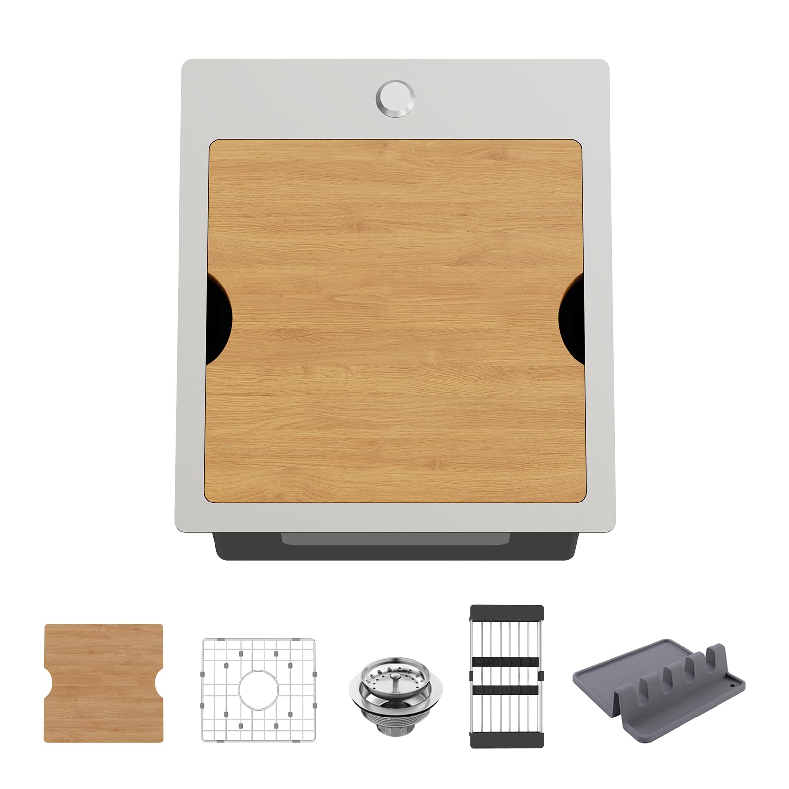 Kitchen Sink Workstation, 15x17 In Stainless Steel Drop In Bar Sink Modern Small Single Bowl Kitchen Sink Gift Combo-SS Grid,Col