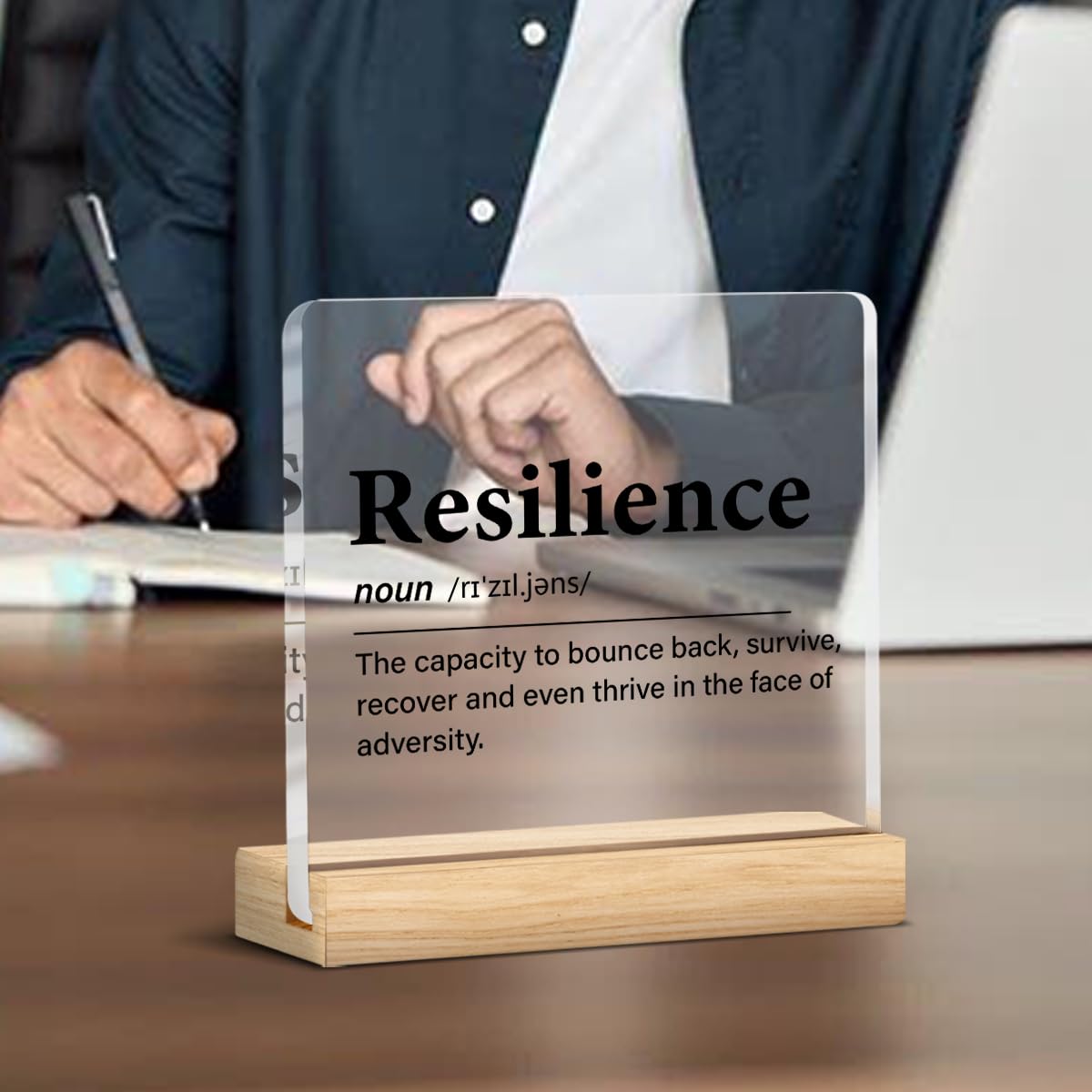 Inspirational Gifts for Women Men, Motivational Encouragement Gifts Resilience Definition Clear Acrylic Desk Decor Decorative Si