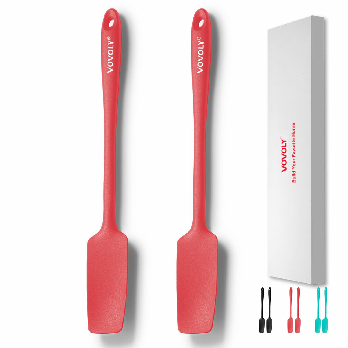 2-Pack Vovoly Silicone Jar Spatula, Long Handle Jar Spatulas, High Heat Resistant Small Rubber Spatula, Seamless Design, Stainle