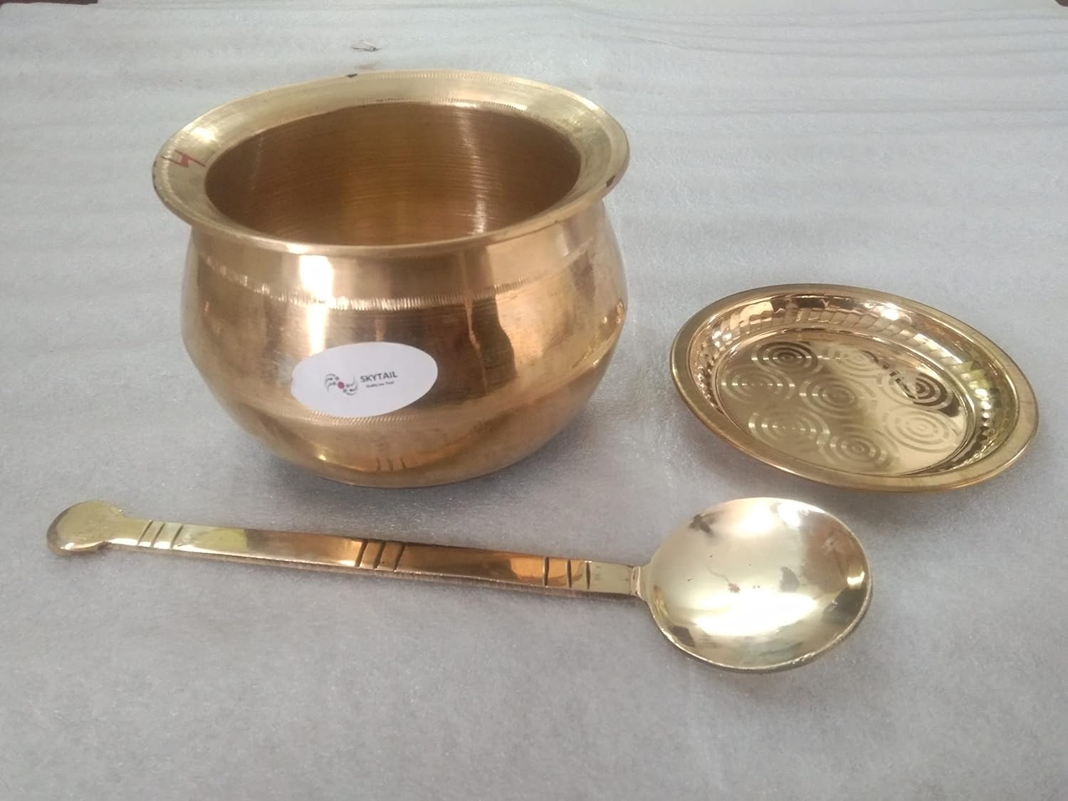 Skytail Quality You Trust Non- Oxidize Polished Pure Bronze Cooware Pot With Lid And Ladle Handi Vengala Paruppu Urli Kansa Patr