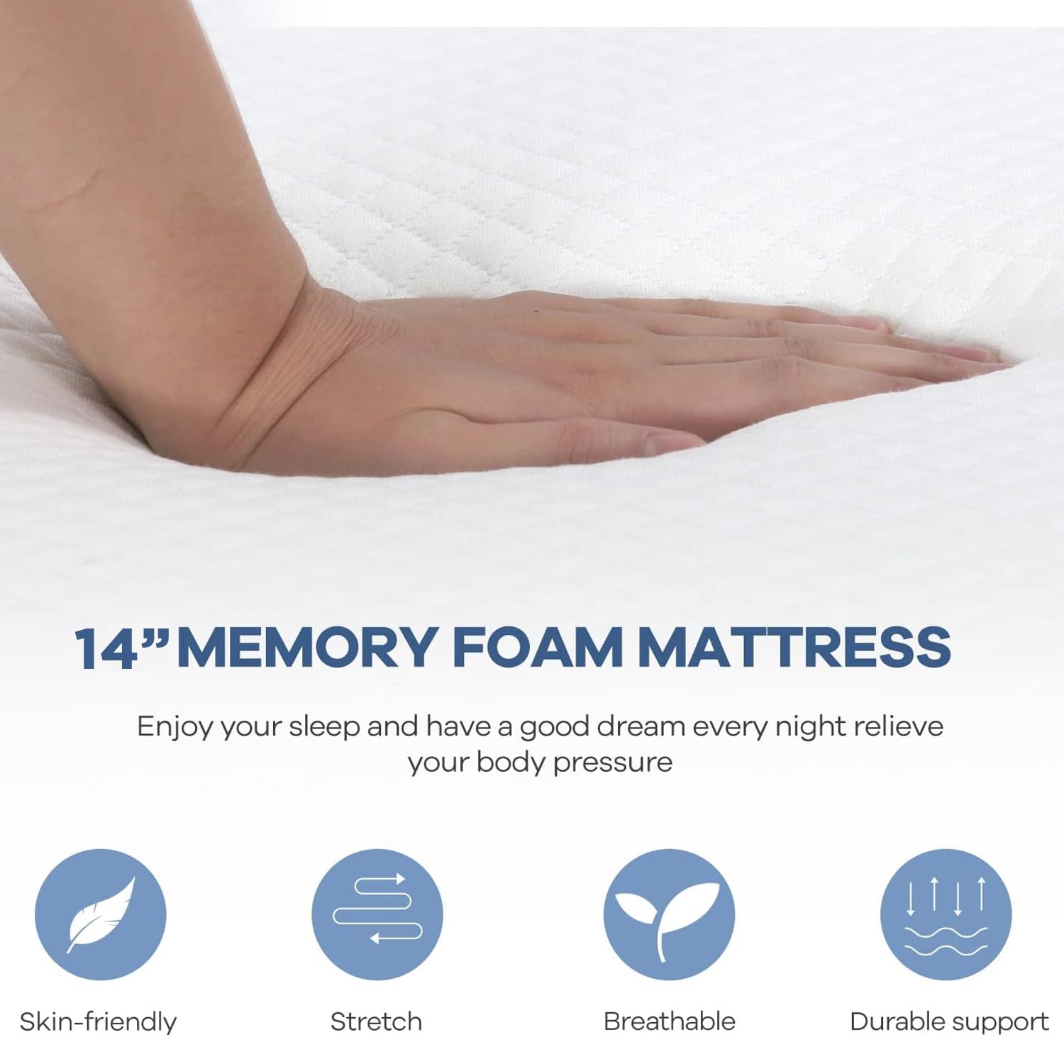 Nchanmar 14 Inch Twin Gel Memory Foam Mattress Pressure Relieving, Cooling Gel Foam, Certipur-Us Certified, Bed-In-A-Box, White