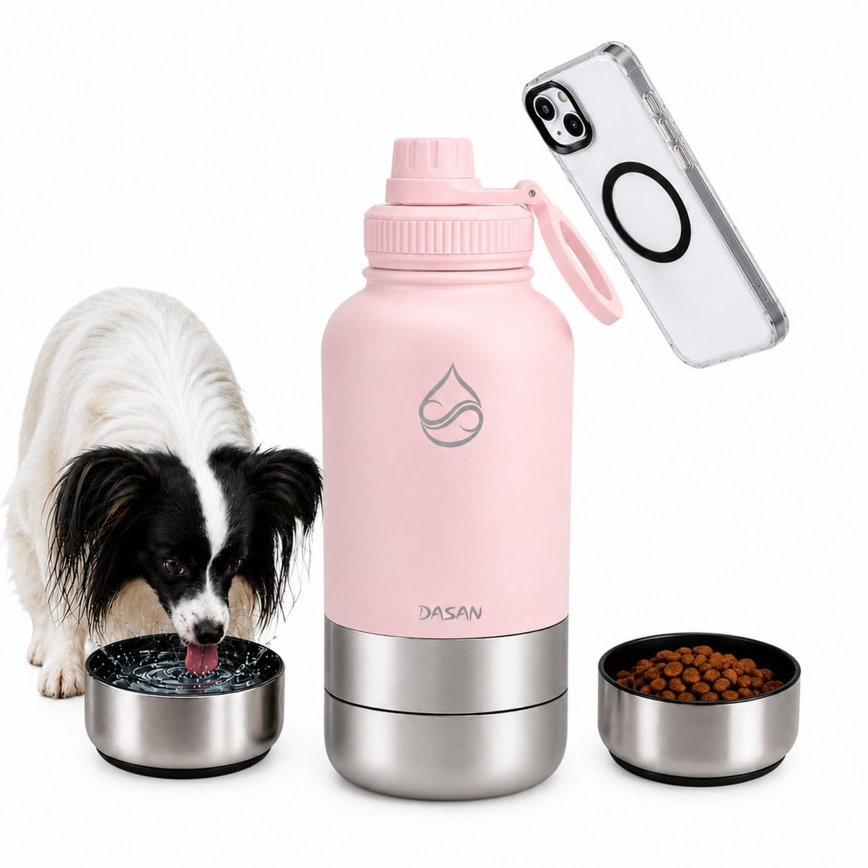 DASAN 32oz Dog Travel Water Bottle with Builtin Bowl, Insulated Stainless