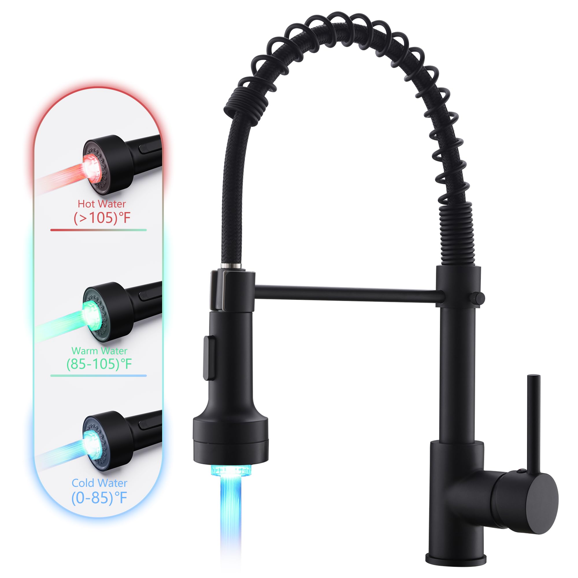 Gimili Black Kitchen Faucet With Sprayer Modern Single Handle Pull Down Sprayer Matte Black Kitchen Faucet Pull Down With Led Li