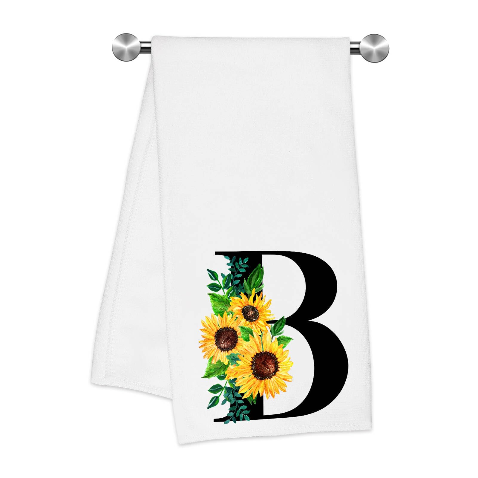 Z-synka Monogrammed Sunflower Hand Towels,Ini-tial B Tea Towel Letter Kitchen Towels,Sunflower Gifts for Women,Monogram Dish Tow