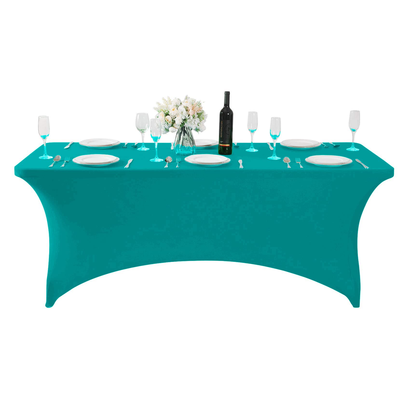 Hezuzo Spandex Table Cover For 6Ft Table Universal Fitted Stretch Tablecloth For Party, Banquet, Wedding And Events-Turquoise