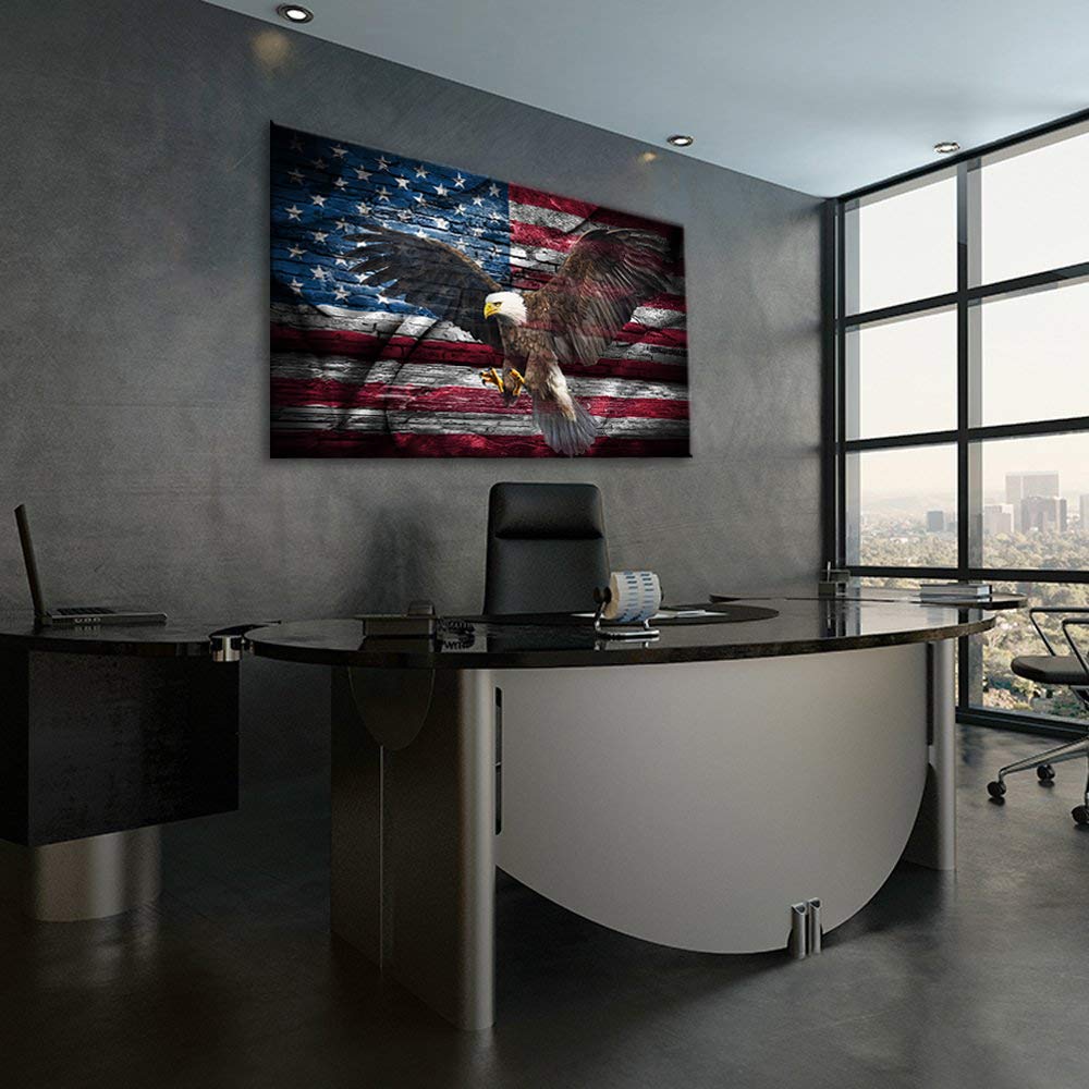 Retro American Flag Bald Eagle Us Military Wall Art Canvas Prints Thin Blue Red Line Home Decor Pictures For Living Room Bedroom