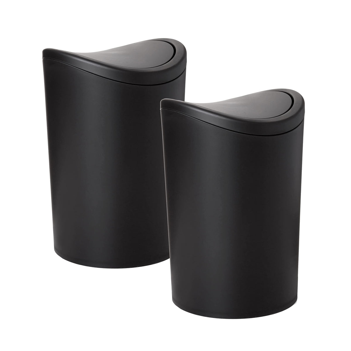 Superio Small Bathroom Trash Can With Lid, Modern Matte Black Mini Waste Bin With Swing Lid (1 1/2 Gallon, 6 Liter) Plastic Garb