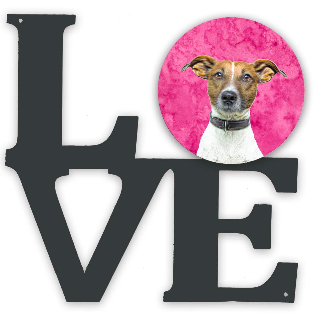 Pink Jack Russell Terrier Metal Wall Artwork LOVE KJ1226PKWALV