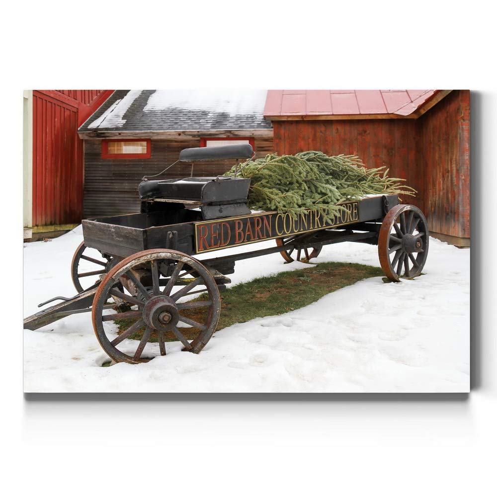 Renditions Gallery Canvas Wall Art Modern Paintings & Prints Decor Red Barn Christmas Wagon Rustic Glam Festival Wall Hanging Ar