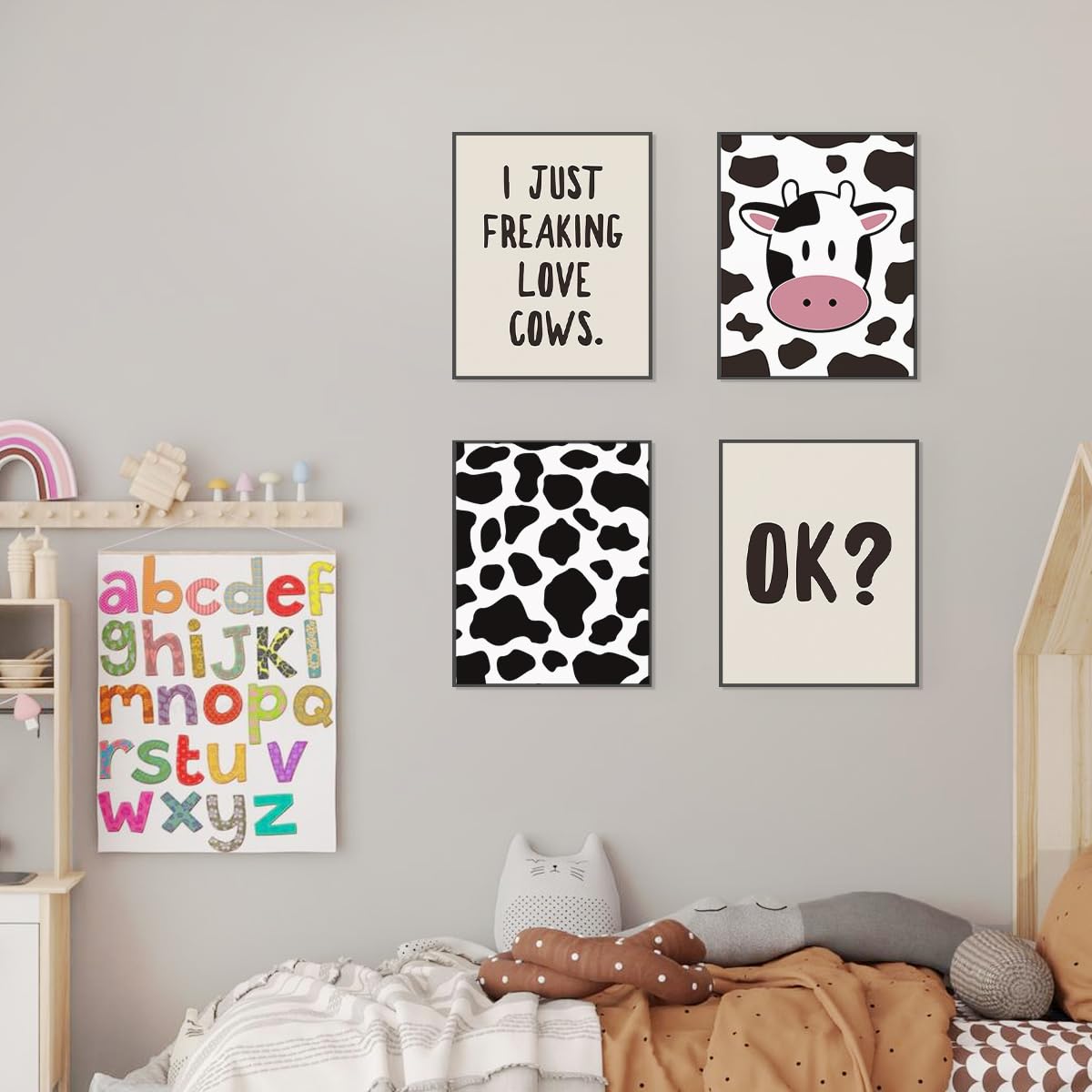 Plkmn I Just Freaking Love Cows Ok Posters Printing Wall Decor,Cow Decor,Farmhouse Cute Funny Cow Themed Wall Art Prints Decor F
