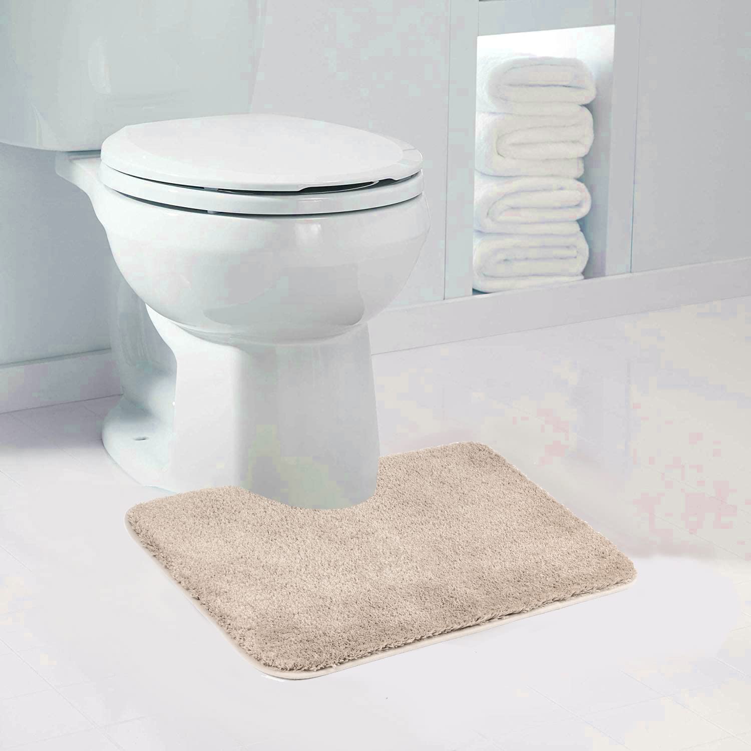 Walensee Shaggy 2 Piece Bath Rug Sets (Beige) 20 X 24 U Shape Contour Rug & 20 X 32 Bathroom Rug Machine Wash/Dry Bath Mats For