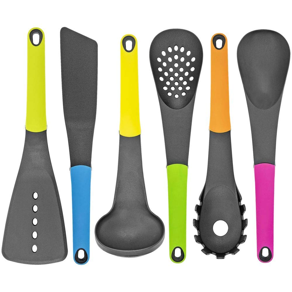 Plastic Set Of 6 Kitchen Utensils - Southern Homewares - Including Ladle, Spatula, Spoon, Spaghetti Server, And More