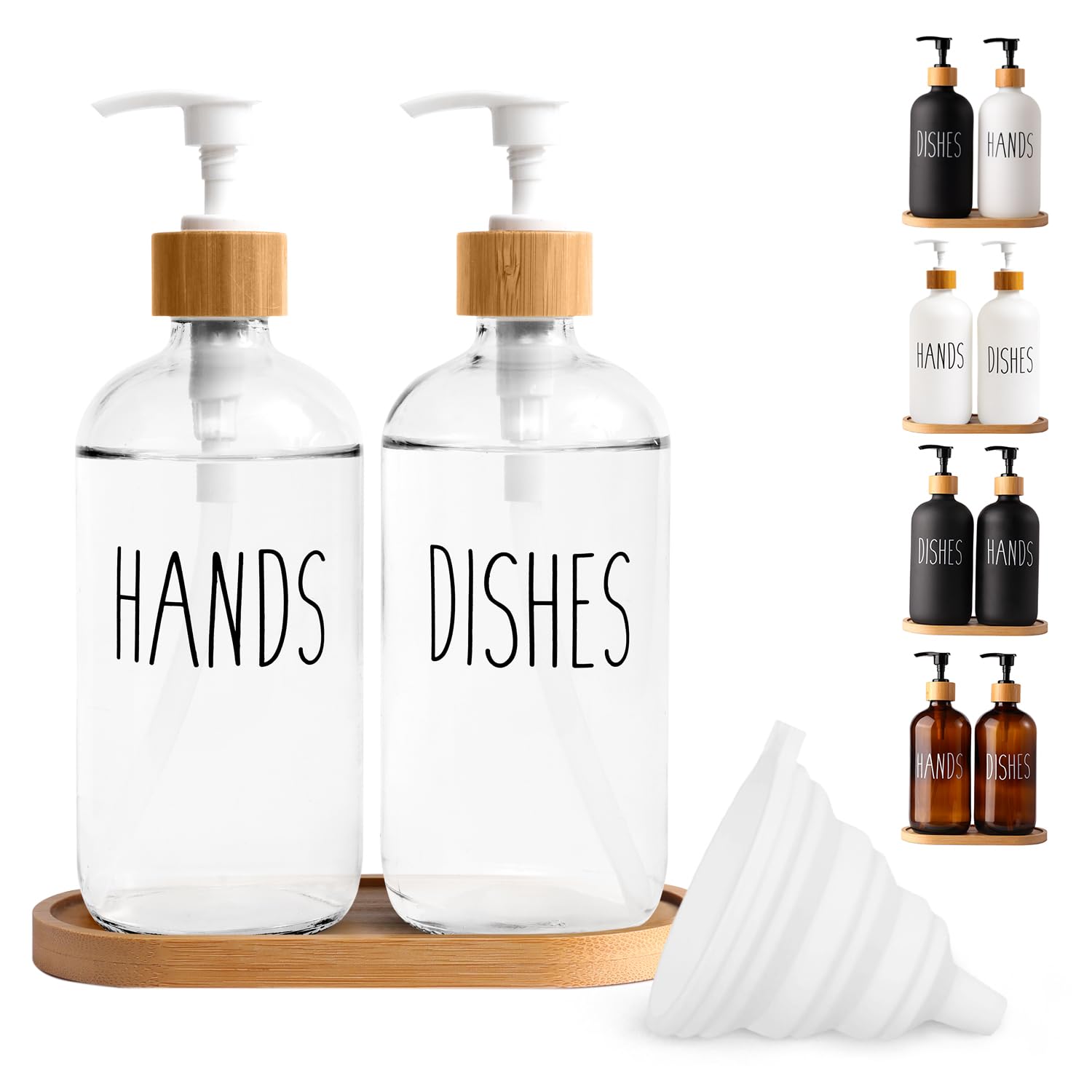 Loochica Clear Glass Soap Dispenser Set With Tray, Transparent Dish And Hand Soap Dispenser Set, Refillable Reusable Apothecary