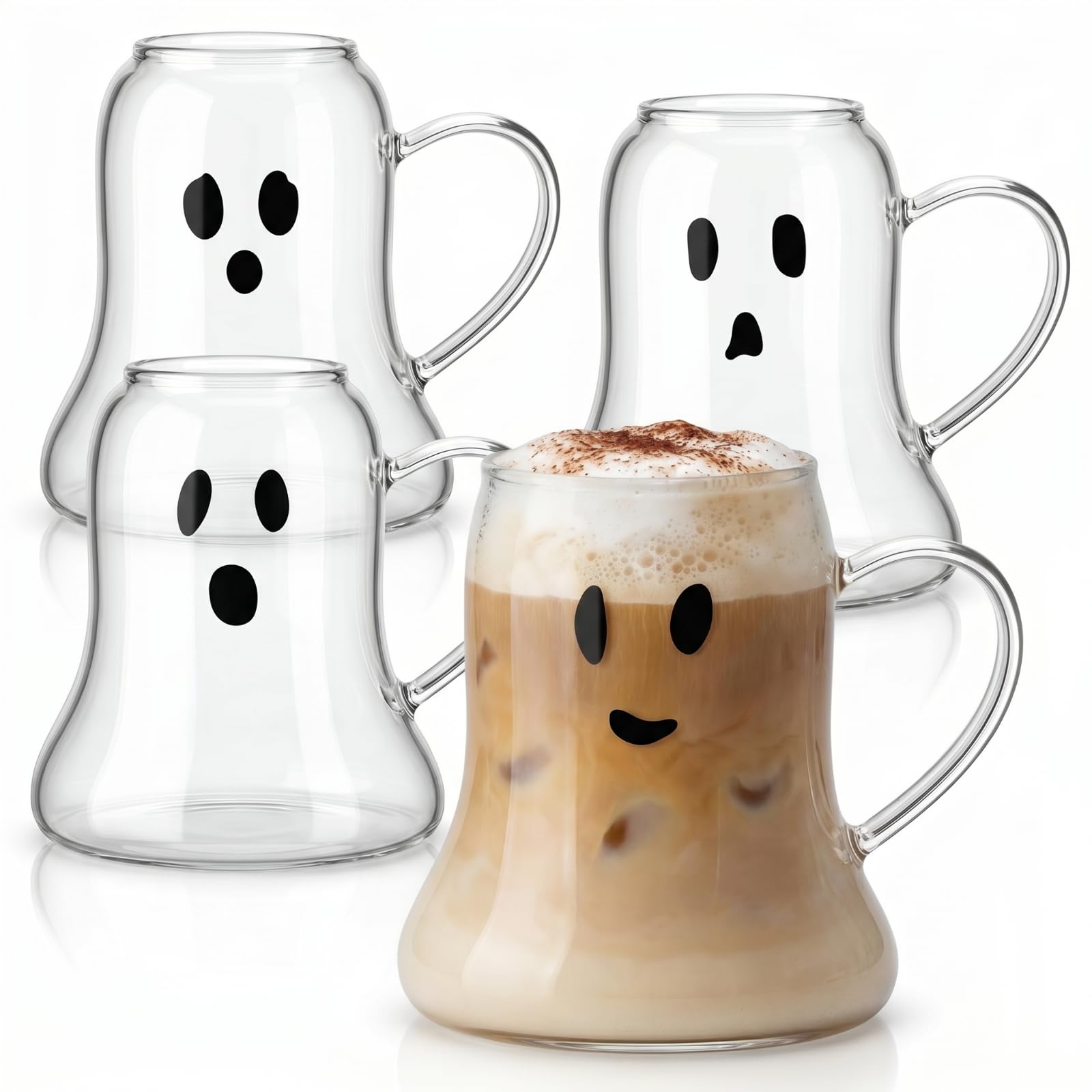 Didaey 4 Pcs Halloween Ghost Glass Mug 20 oz Clear Drinking Cups