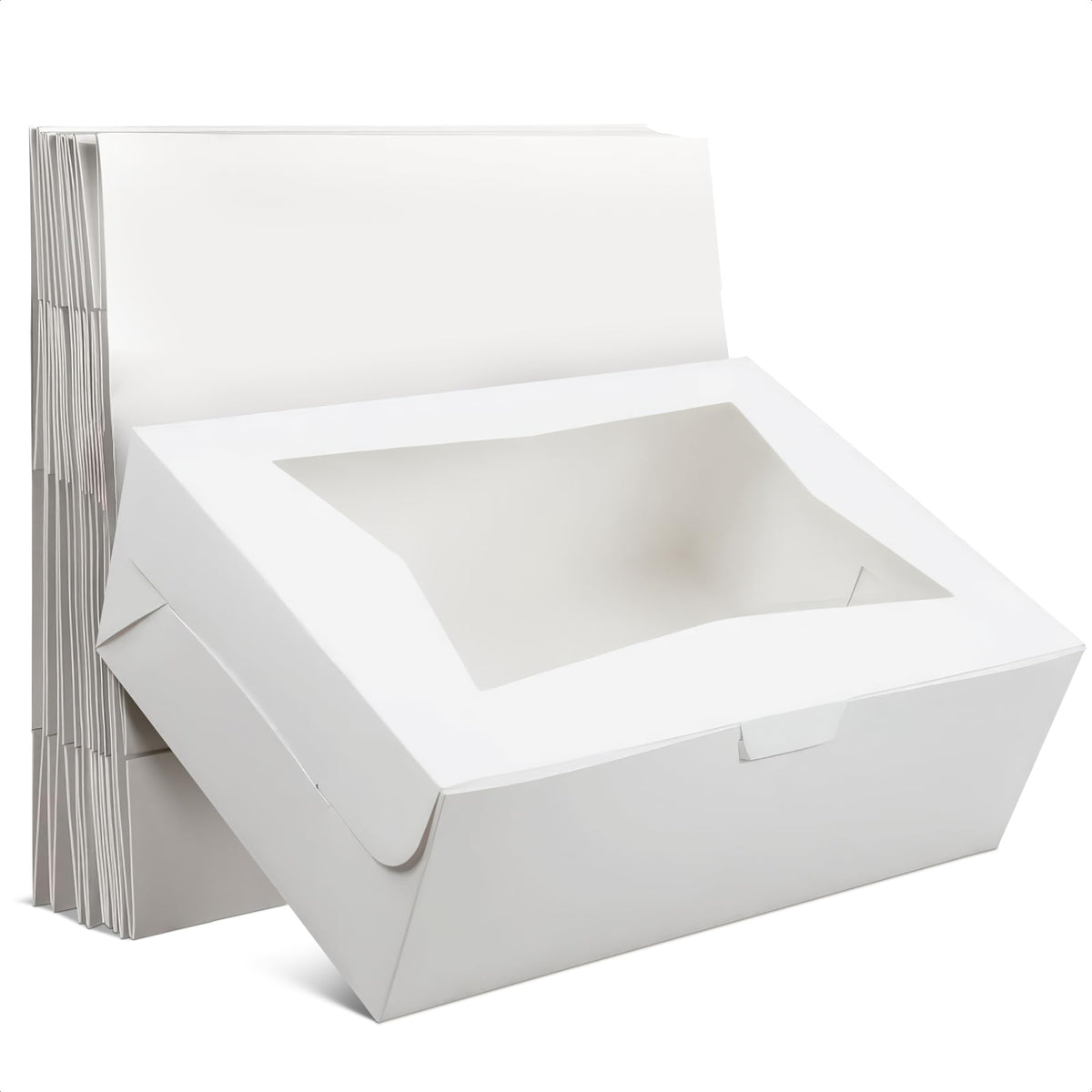 10Pcs White Cardboard Boxes With Lids -19X14X4 Inch Cake Boxes With Window White Cup Cake Boxes Cookie Packaging Boxes Half Shee