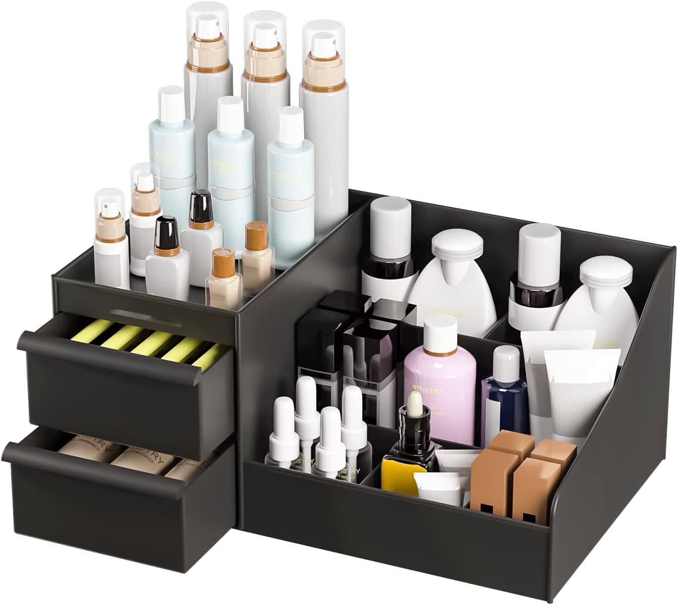 Qshare Cosmetic Storage Box  Plastic 2 Drawer Cosmetic Storage Organizer Makeup Eyeshadow Lipsticks Jewelry Stationery, Cosmeti