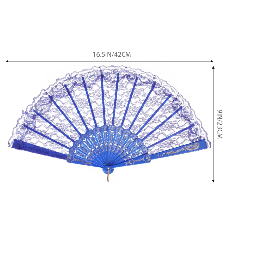 QIRMIZI 30 Pack Lace Handheld Folding Fan - Elegant Bamboo Silk Fan for Women's Wedding Decoration and Dancing Party - Royal Blu