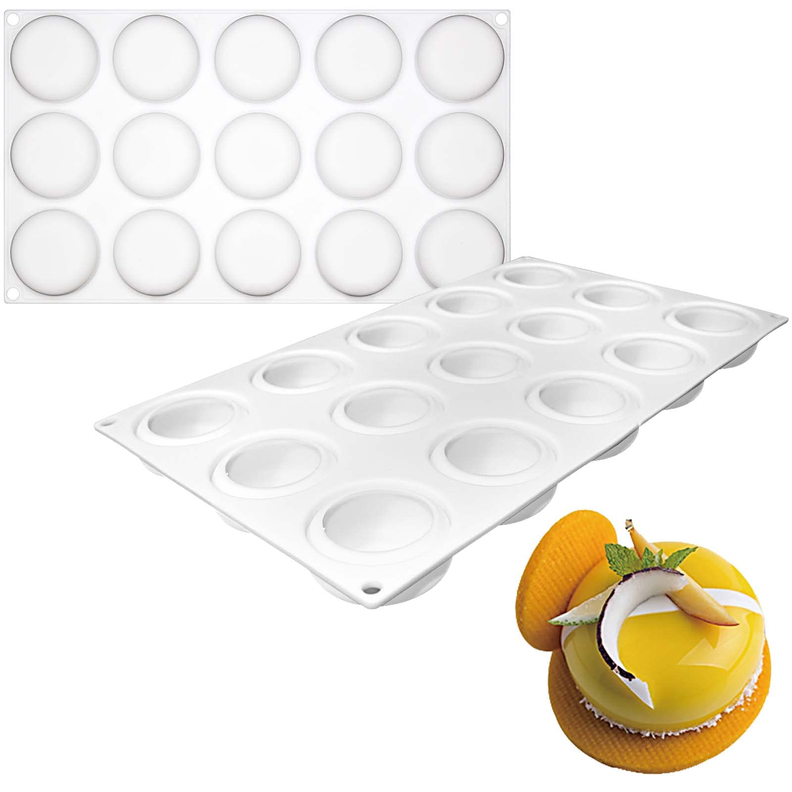 FUNSHOWCASE 15-Cavity Curved Round Silicone Mold Tray, 1.8x1.8x0.7in, Model 2069, Perfect for Baking and Crafting