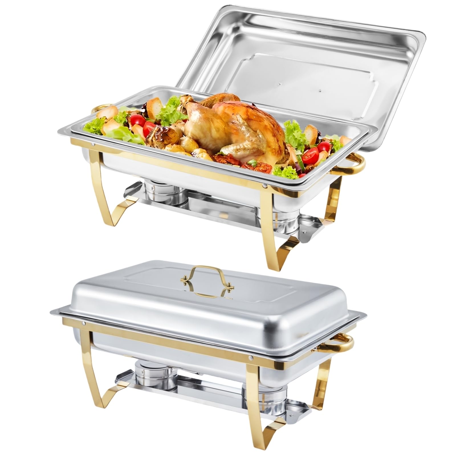 GarveeHome Chafing Dishes for Buffet 2 Pack, 8 Qt Stainless Steel Chafers and Buffet Warmers Sets with Lid, Rectangle Serving Fo