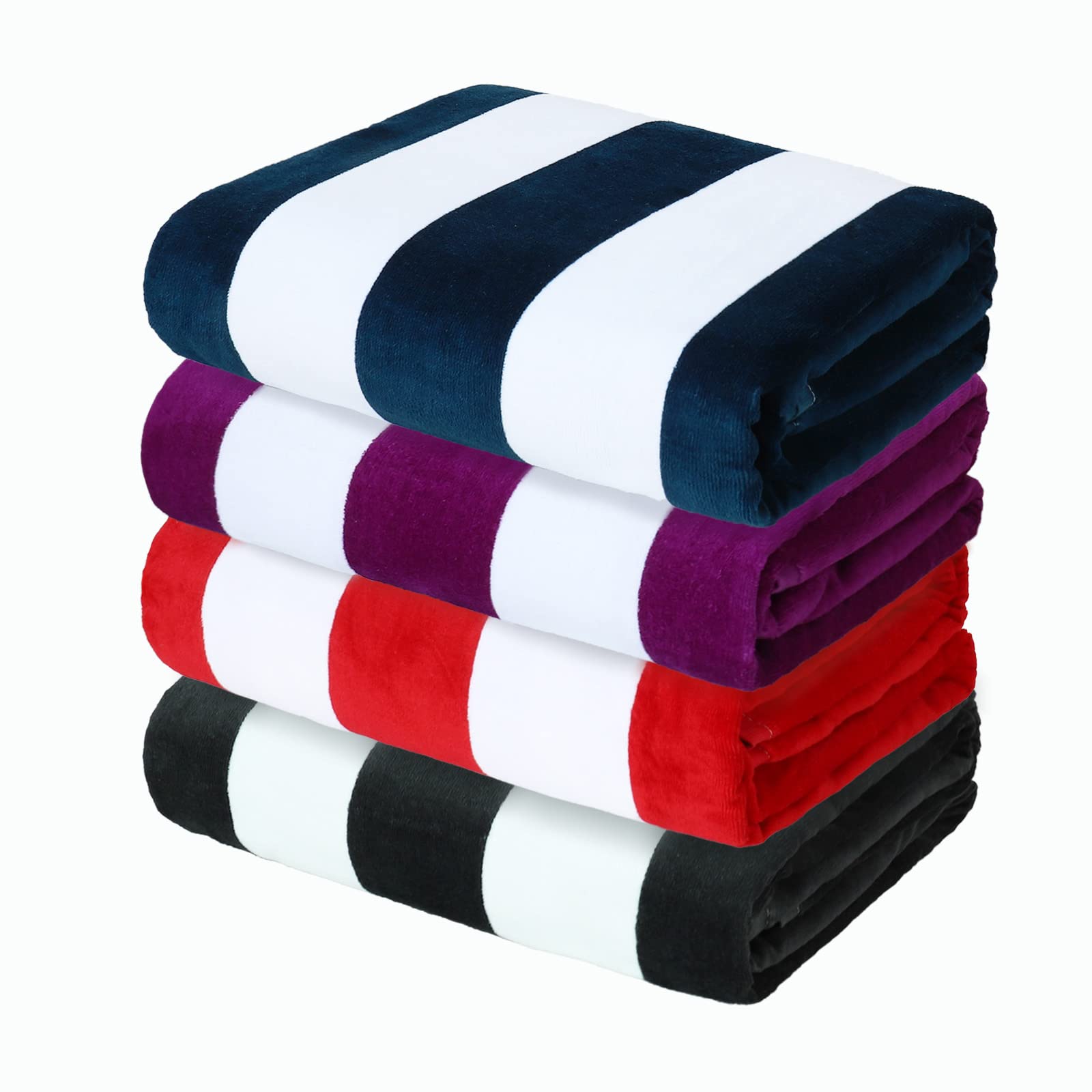 Exclusivo Mezcla 4 Pack 100% Cotton Oversized Beach Towels (35x70 Inches), Soft Cabana Stripe Thick Beach Towel, Super Absorbent