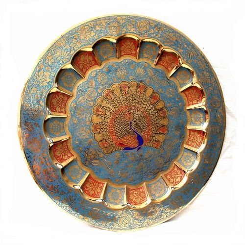 SKYWALK Metal Brass Plate PeacockWall Hanging Showpiece (Multicolour) -11 inches