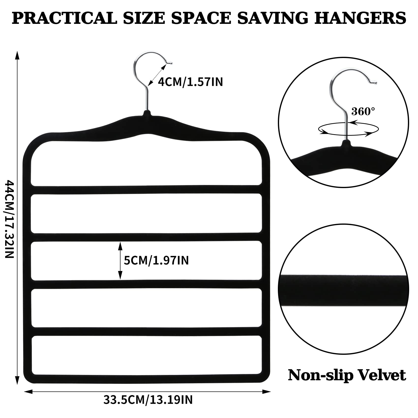 Closet Organizers and Storage 3 Pack Velvet Pants-Hangers-Space-Saving Non Silp 5 Tier Scarf Jeans Organizer Dorm Room Essentials for College Students Girls Boys Guys Organization and Storage