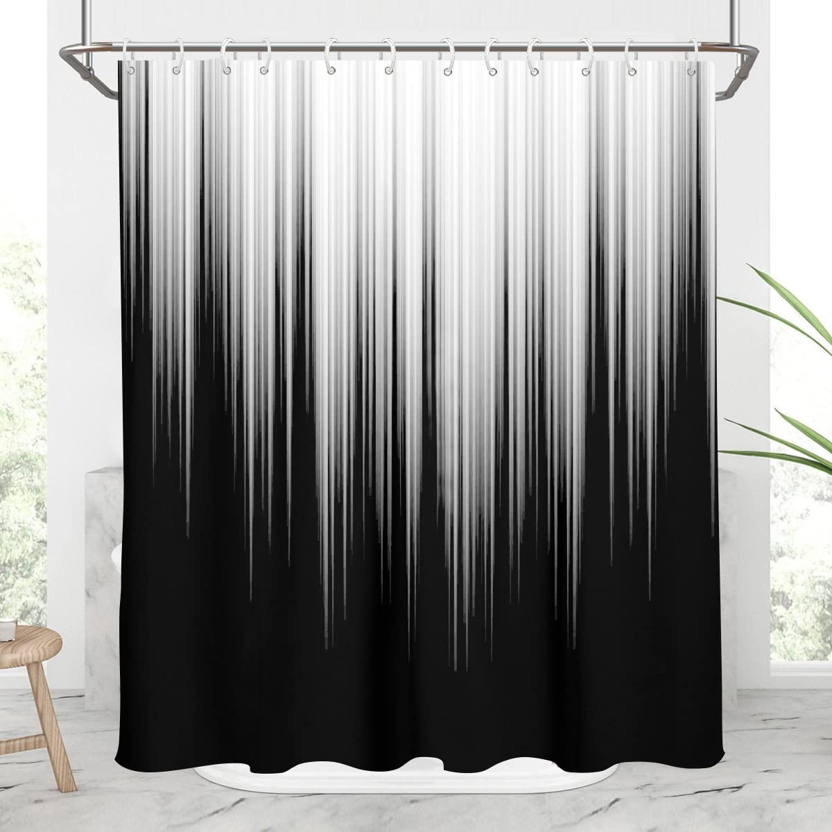 Aatter Black And Grey Shower Curtain White Gray Ombre Mens Decorative Trendy Simple Silver Abstract Artistic Aesthetic Fabric Ho