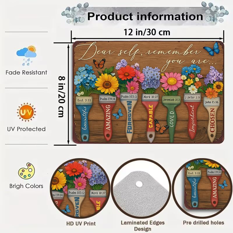Funnysign Christian Bible Verse Gifts Garden Flowers Sign Dear Self Remember You Are Amazing Tin Sign for Home Garden Kitchen Pa