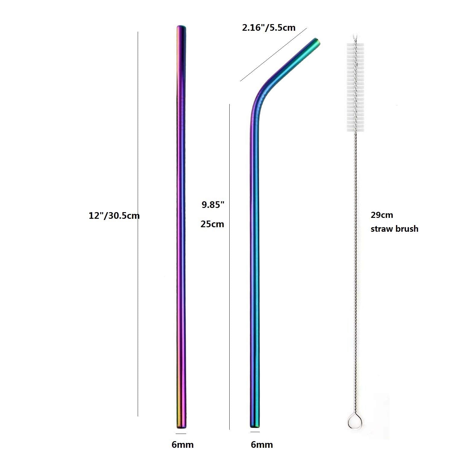 Colorful Stainless Steel Straws, 4Pcs Ultra Long 12'' Reusable Rainbow Color Drinking Straws With Silicone Tips And Cleaning Bru