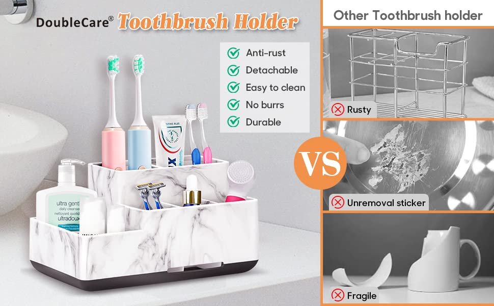Detachable Toothbrush And Toothpaste Holder For Bathroom Countertop, Large Bathroom Organizer Storage Anti-Slip For Shower, Kitc