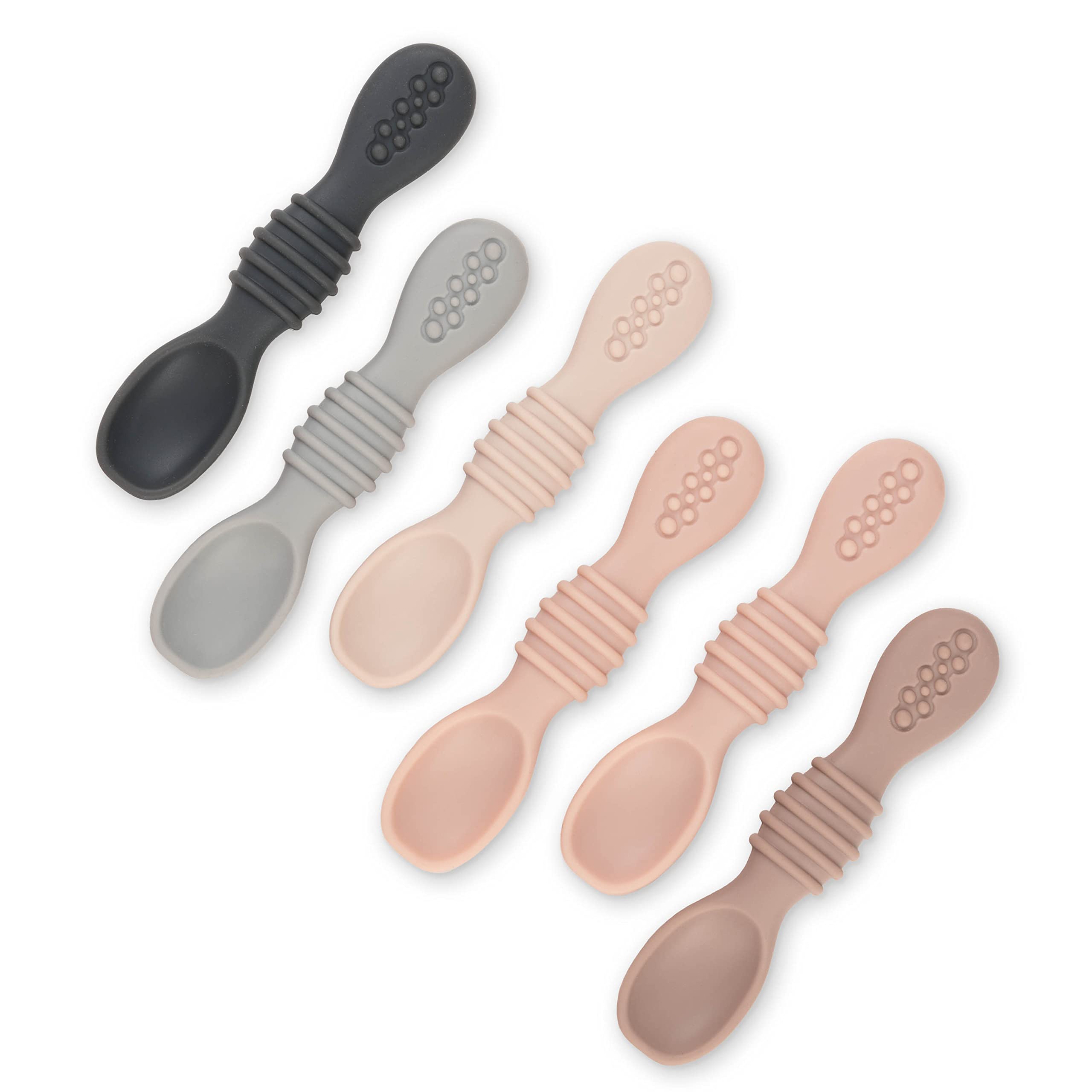 Simka Rose Silicone Baby Spoons Self Feeding 6 Months - First Stage Infant Spoons for Babies & Toddlers- Baby Led Weaning Spoons Set of 6- Easy on Gums Food Training Utensils Dishwasher Microwave Safe